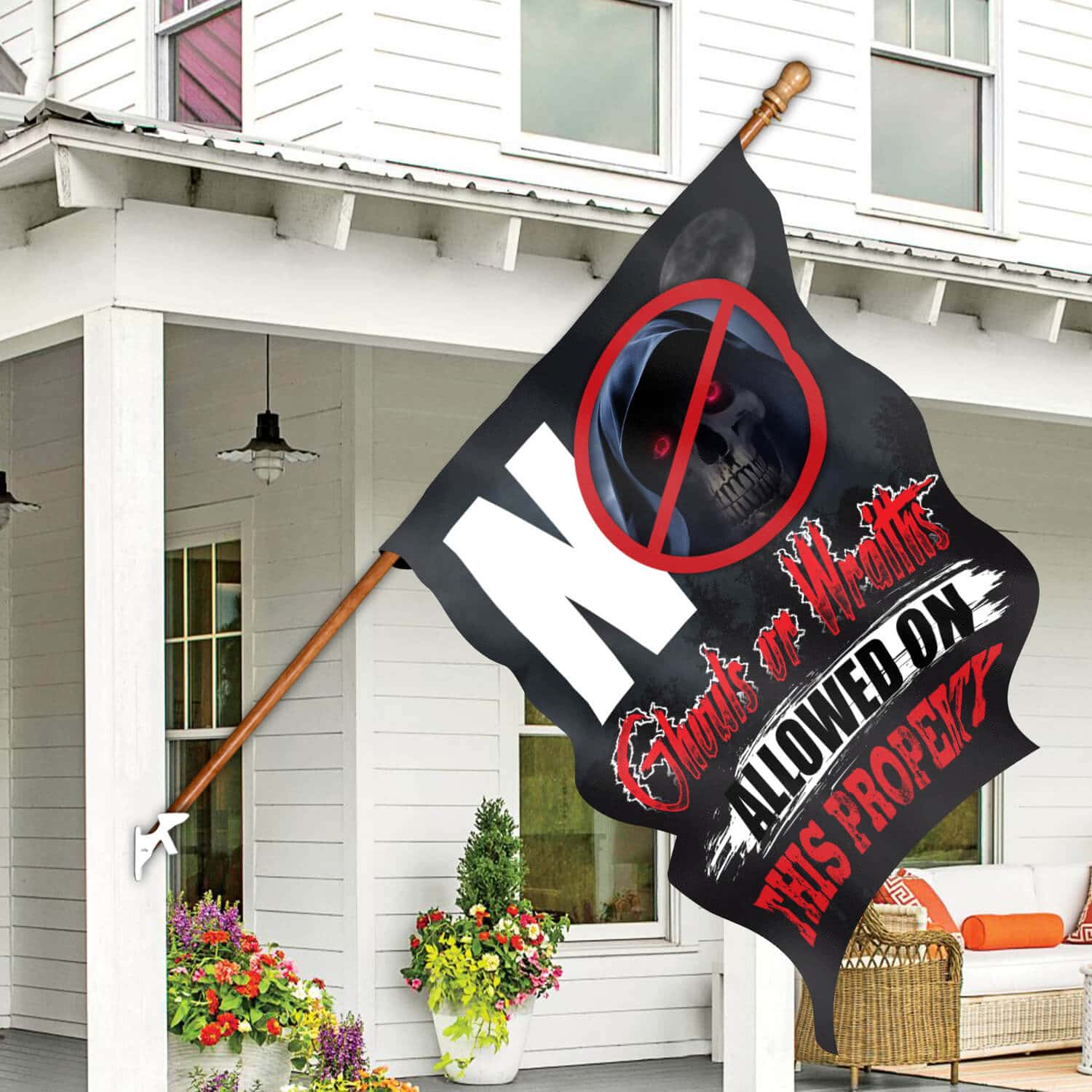 2TM. No Ghouls Or Wraiths (flag) 30x40 House Flag Mockup 7
