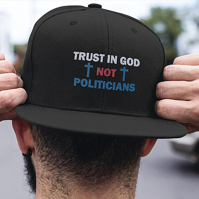 Alternative view of Trust In God Not Politicians Twill Cap - Jesus Cross Christian Snapback Hat