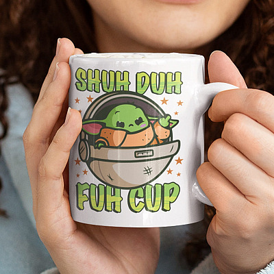 Alternative view of Shub Duh Fuh Cup Baby Yoda White Ceramic Coffee Mug - Beer Stein - Water Bottle - Color Changing Mug