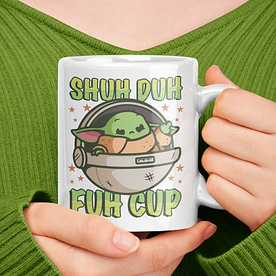 Shub Duh Fuh Cup Baby Yoda White Ceramic Coffee Mug - Beer Stein - Water Bottle - Color Changing Mug