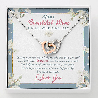 To Beautiful Mom On Wedding Day Thank You For Being My Mom Mother Bride Interlocking Hearts Pendant Necklace - Interlocking Hearts Necklace