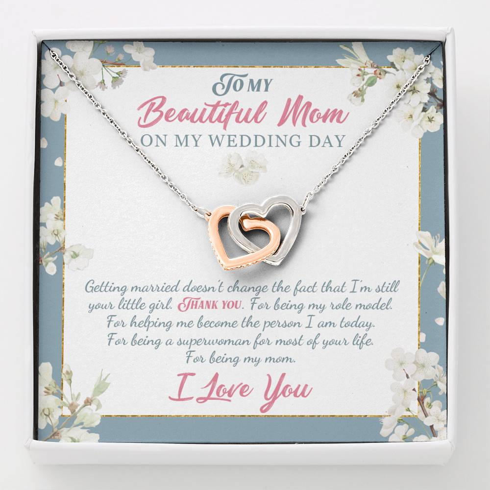 To Beautiful Mom On Wedding Day Thank You For Being My Mom Mother Bride Interlocking Hearts Pendant Necklace - Interlocking Hearts Necklace