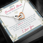 To Beautiful Mom On Wedding Day Thank You For Being My Mom Mother Bride Interlocking Hearts Pendant Necklace