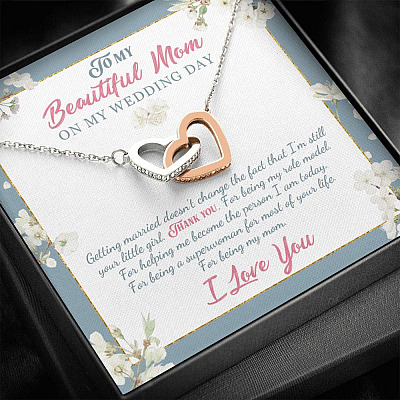 To Beautiful Mom On Wedding Day Thank You For Being My Mom Mother Bride Interlocking Hearts Pendant Necklace
