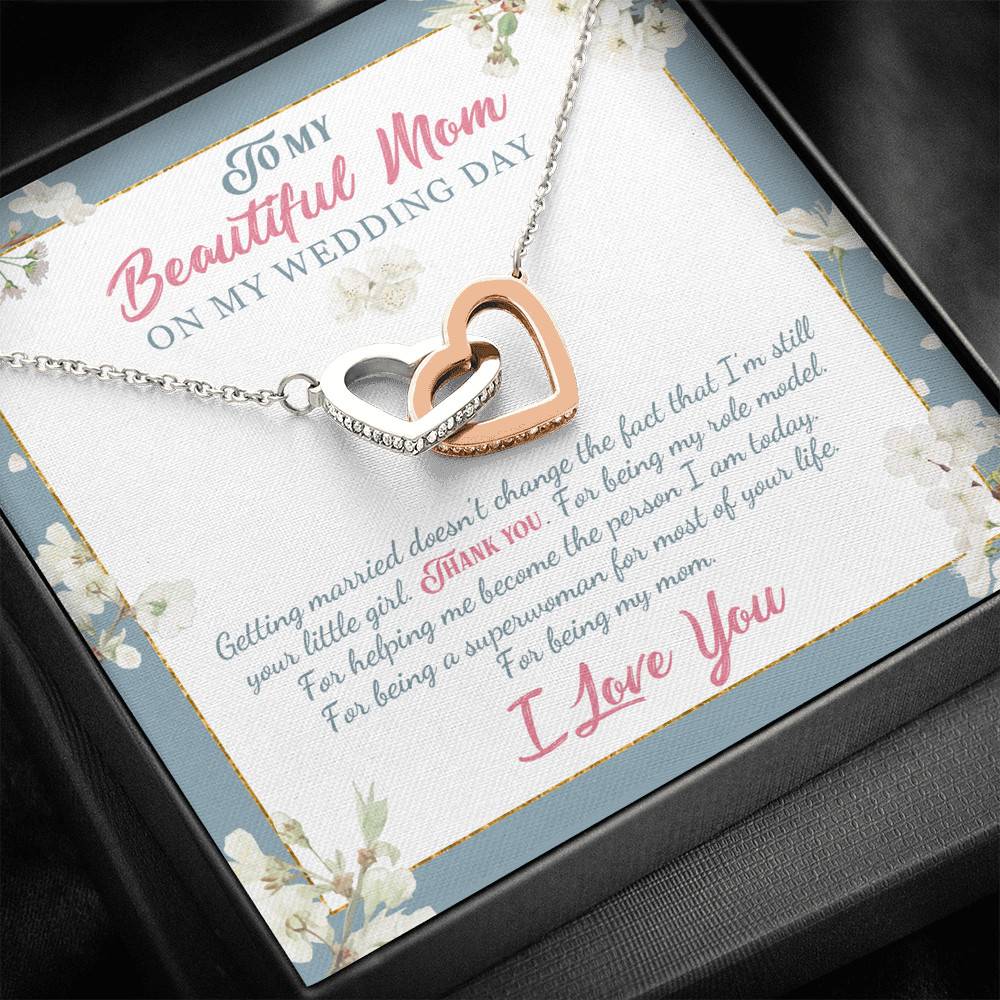 To Beautiful Mom On Wedding Day Thank You For Being My Mom Mother Bride Interlocking Hearts Pendant Necklace