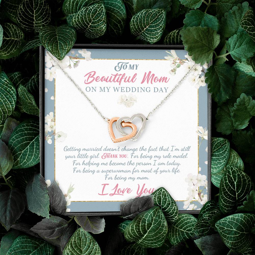 To Beautiful Mom On Wedding Day Thank You For Being My Mom Mother Bride Interlocking Hearts Pendant Necklace