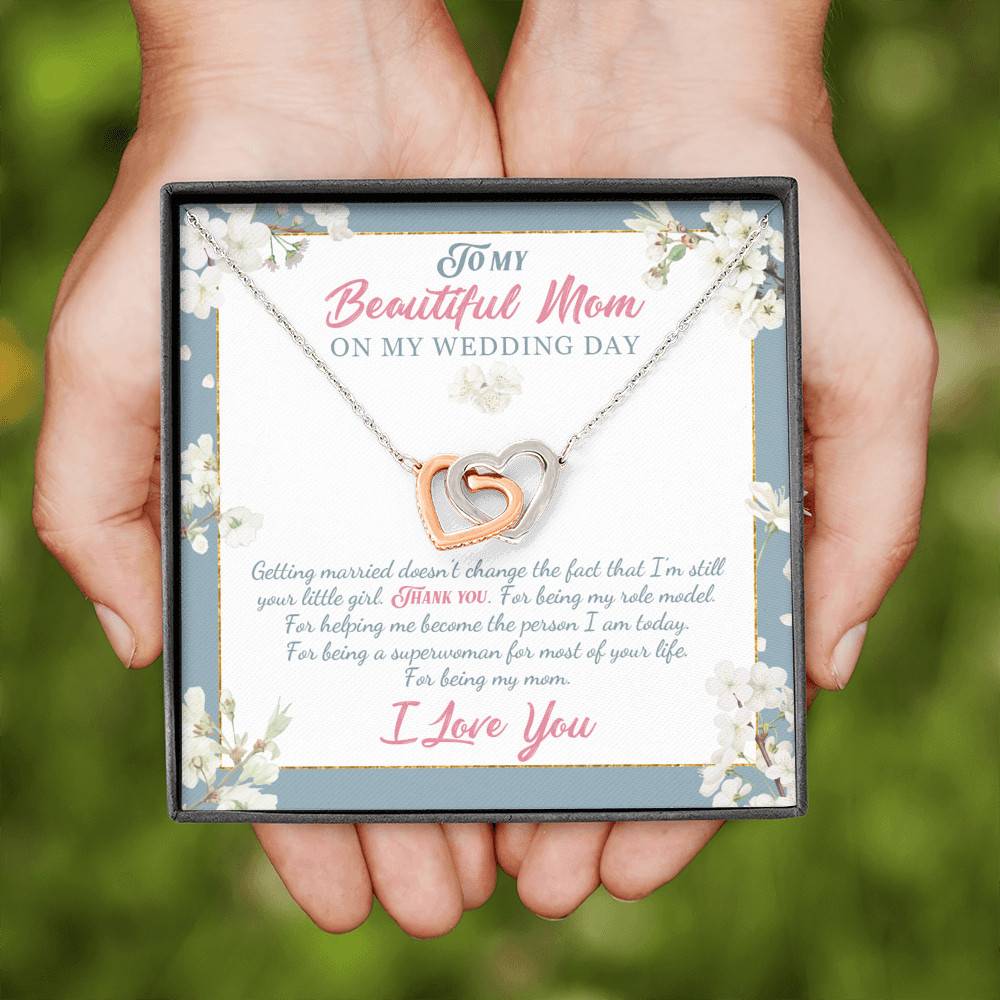 To Beautiful Mom On Wedding Day Thank You For Being My Mom Mother Bride Interlocking Hearts Pendant Necklace