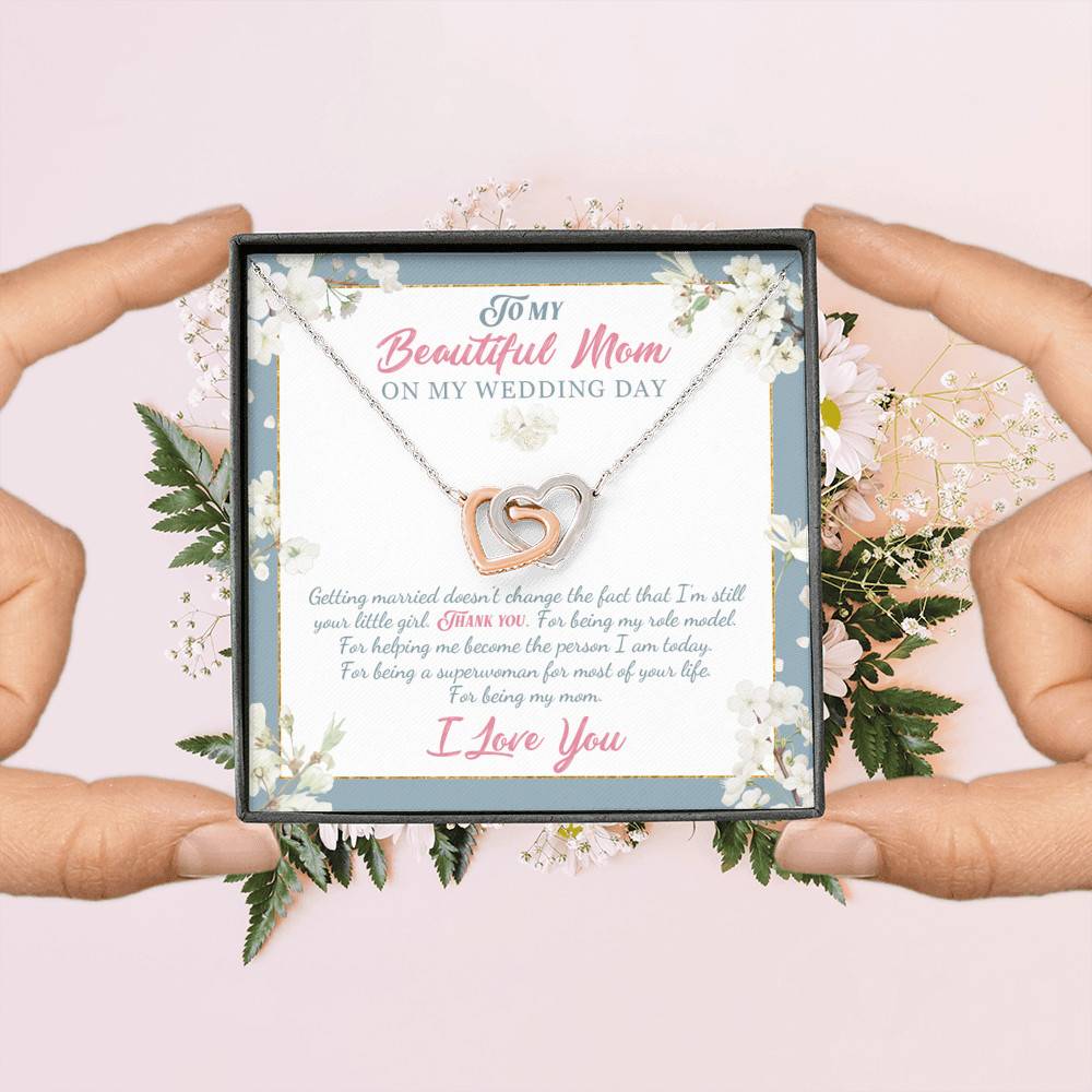 To Beautiful Mom On Wedding Day Thank You For Being My Mom Mother Bride Interlocking Hearts Pendant Necklace