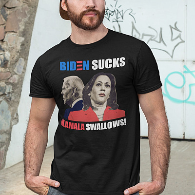 Alternative view of Biden Sucks Kamala Swallows T-Shirt - Impeach Biden Harris V-Neck Tee