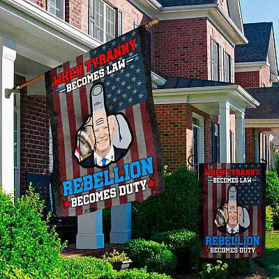 Alternative view of When Tyranny Becomes Law Rebellion Becomes Duty Flag - Fuck Biden House Flag - Wall Flag