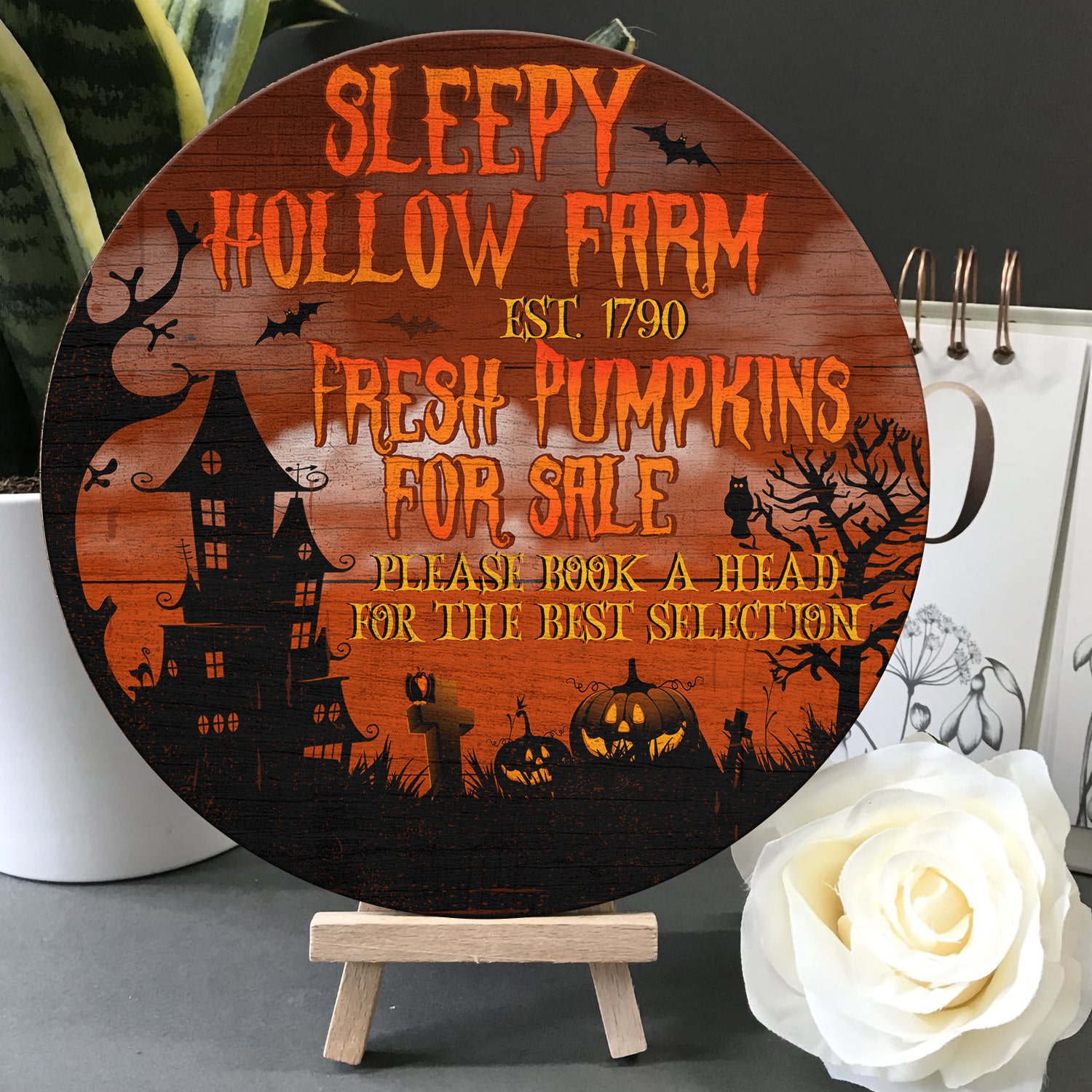 1LV. Sleepy Hollow Farm Door Sign Mockup 5