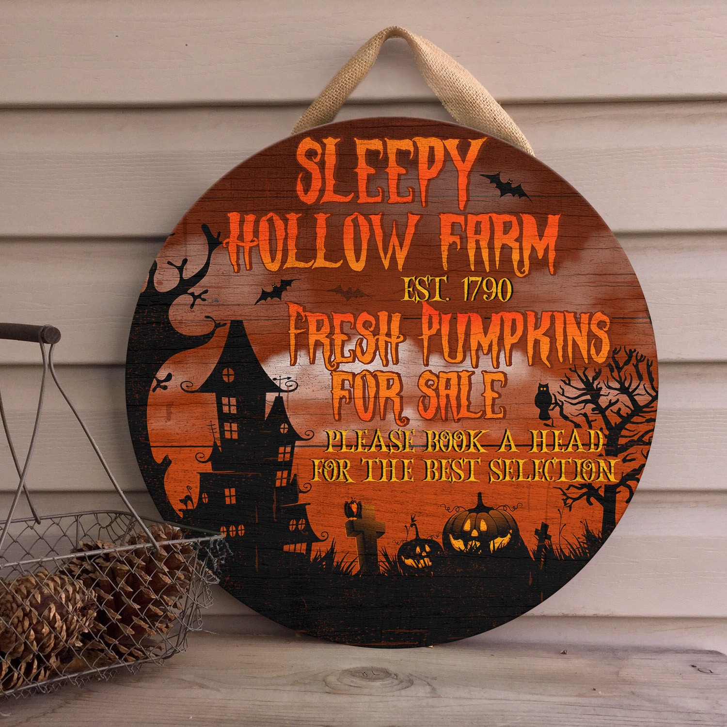 1LV. Sleepy Hollow Farm Door Sign Mockup 4