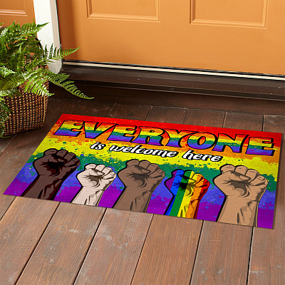 Alternative view of Everyone Is Welcome Here Peaceful Gender Racial Equality Entrance Indoor Outdoor Decorative Doormat - LGBT Gay Welcome Mat
