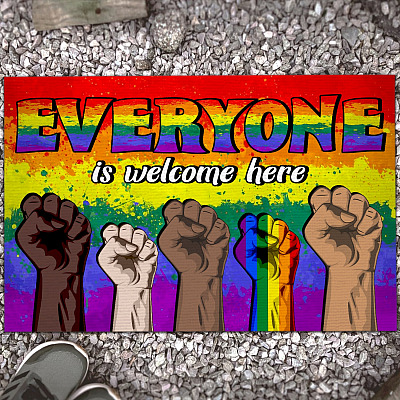 Everyone Is Welcome Here Peaceful Gender Racial Equality Entrance Indoor Outdoor Decorative Doormat - LGBT Gay Welcome Mat