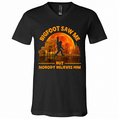 Bigfoot Saw Me Tshirt, Black, V-Neck T-Shirt
