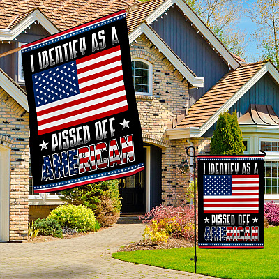 Alternative view of I Identify As A Pissed Off American Outdoor House Flag - American Patriotic Home Garden Flag