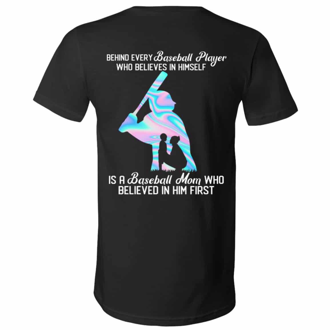 7VT. Mom Behind Every Baseball Player, Black, V-Neck T-Shirt