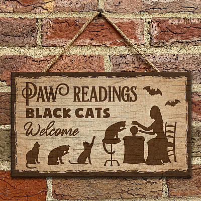 Paw Readings Black Cats Welcome Decorative Rectangle Wooden Door Sign - Front Porch Sign Indoor Outdoor Decor Farmhouse