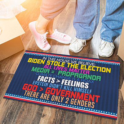 Alternative view of In This House We Believe Biden Stole the Election All Lives Matter Anti Biden Entrance Indoor Outdoor Decorative Doormat