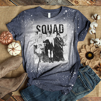 Sanderson Squad Funny Halloween Sublimation Bleached T-Shirt - Hocus Pocus Witch Custom Bleach Shirt