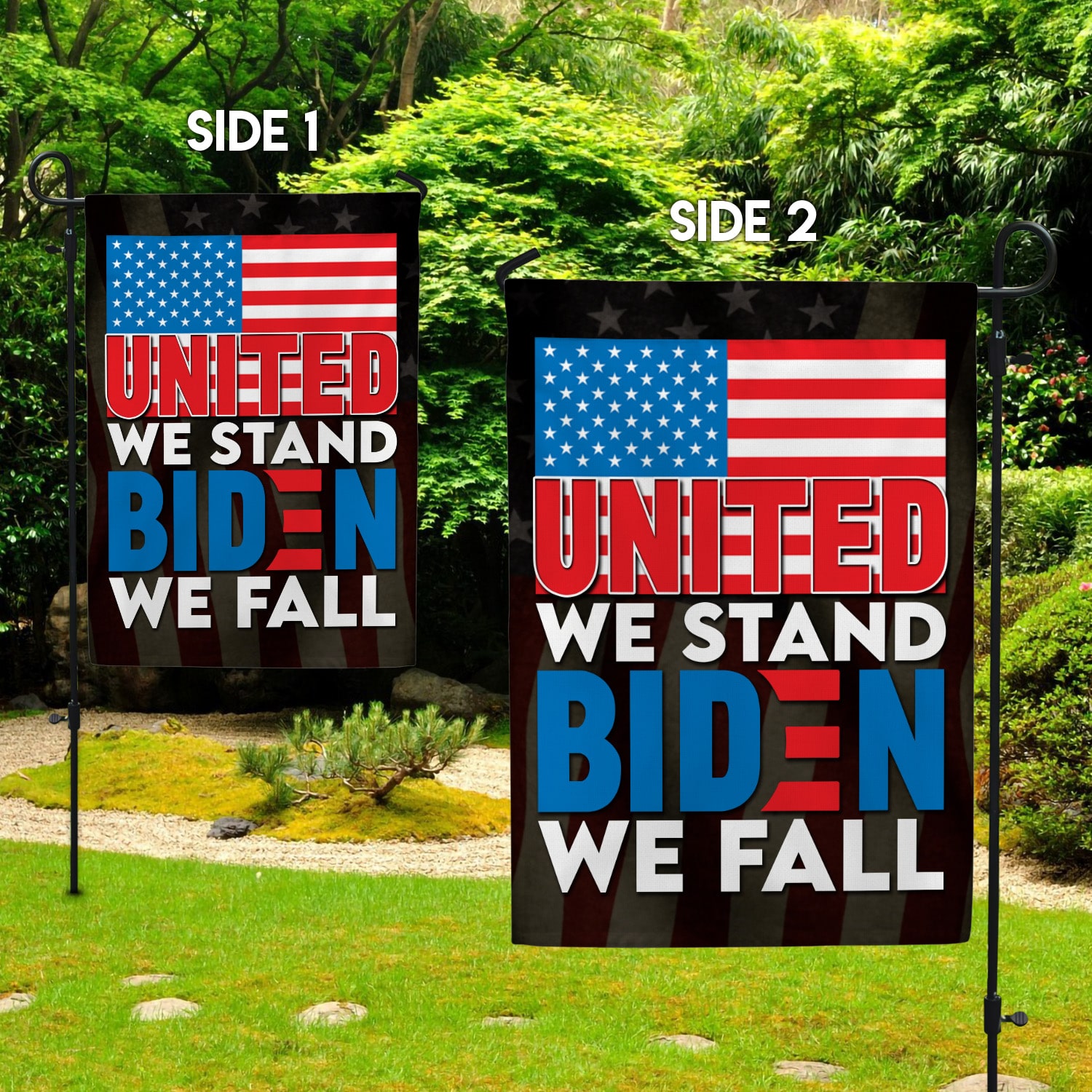 8LV. Biden We Fall (flag) 30x40r Garden Flag Mockup 2 Side