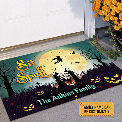 Alternative view of Personalized Halloween Decorations Sit For A Spell Indoor Outdoor Doormat