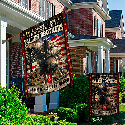 Alternative view of Honor Service Sacrifice In Memory Of Our Fallen Brothers Garden Flag - 13 Heroes Never Forget House Flag