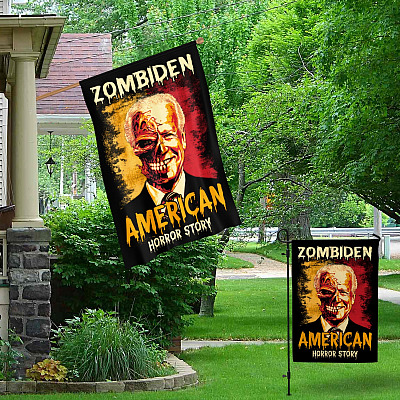 Alternative view of Zombiden American Horror Story Joe Biden Zombie Halloween Decorative Sign Flag - Funny Horror Biden Halloween Garden House Sign Flag