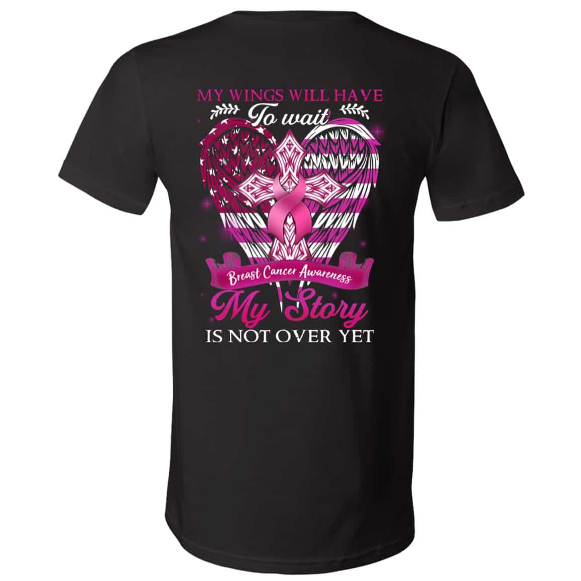 10VT. My Wings Will Have Breast Cancer, Black, V-Neck T-Shirt 10VT. My Wings Will Have Breast Cancer, Black, V-Neck T-Shirt
