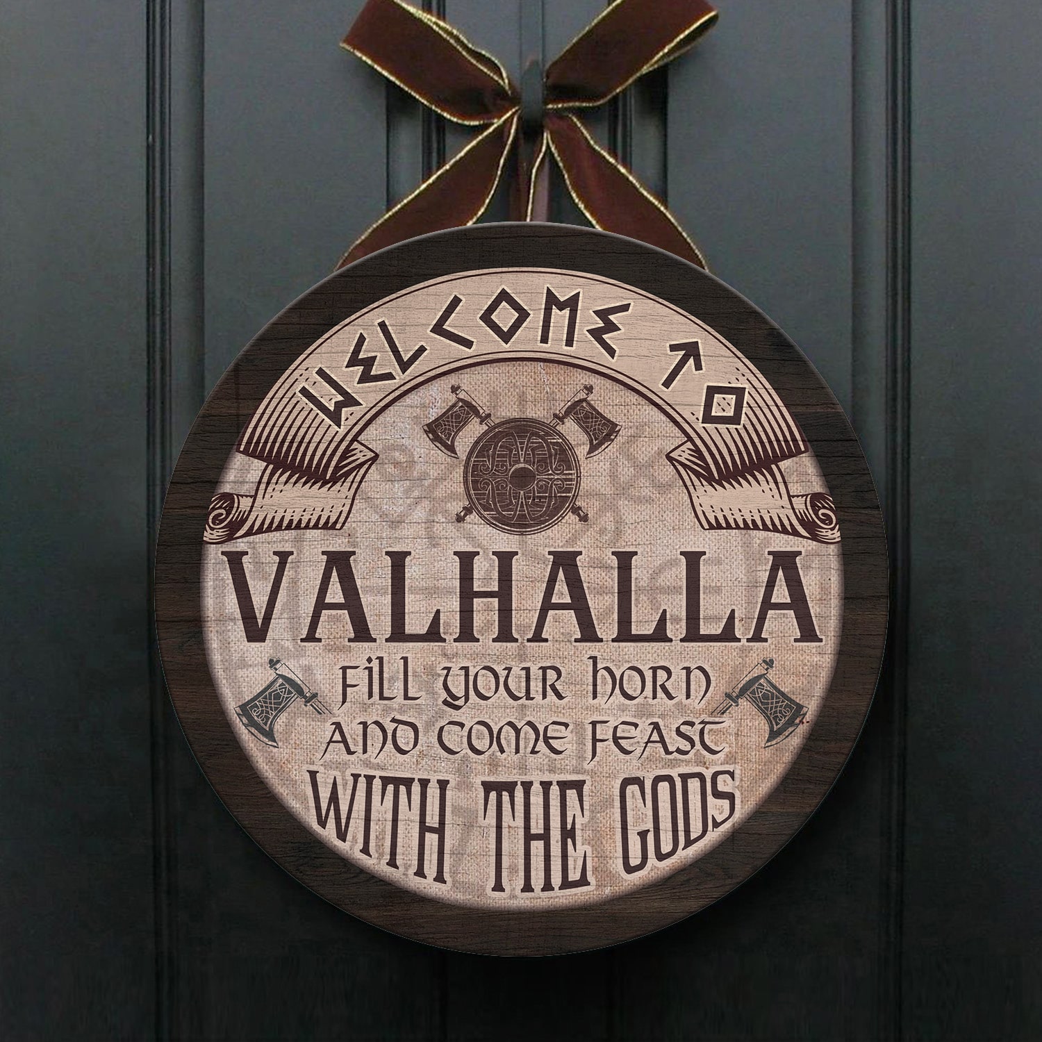 4LV. Welcome to Valhalla (Circle Door Sign) (1) Door Sign Mockup 1