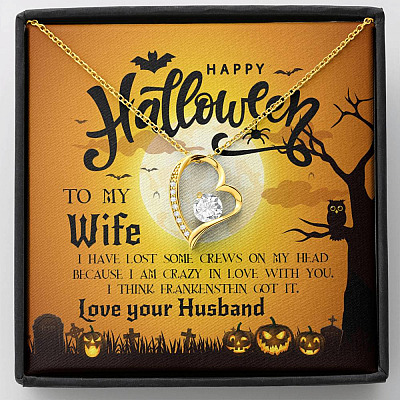Personalized To My Ghoulmate Soulmate Crazy In Love With You Halloween Couple Forever Love Necklace - To My Boo Halloween Necklace - Forever Love Necklace (18K Yellow Gold)
