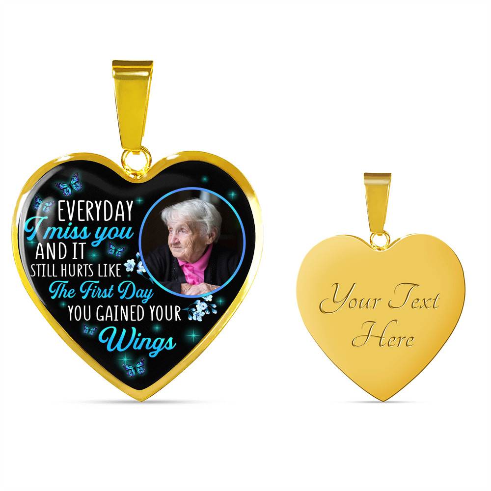 Custom Photo Everyday I Miss You And It Still Hurts Like The First Day Butterfly Memorial Heart Necklace - Bangle
