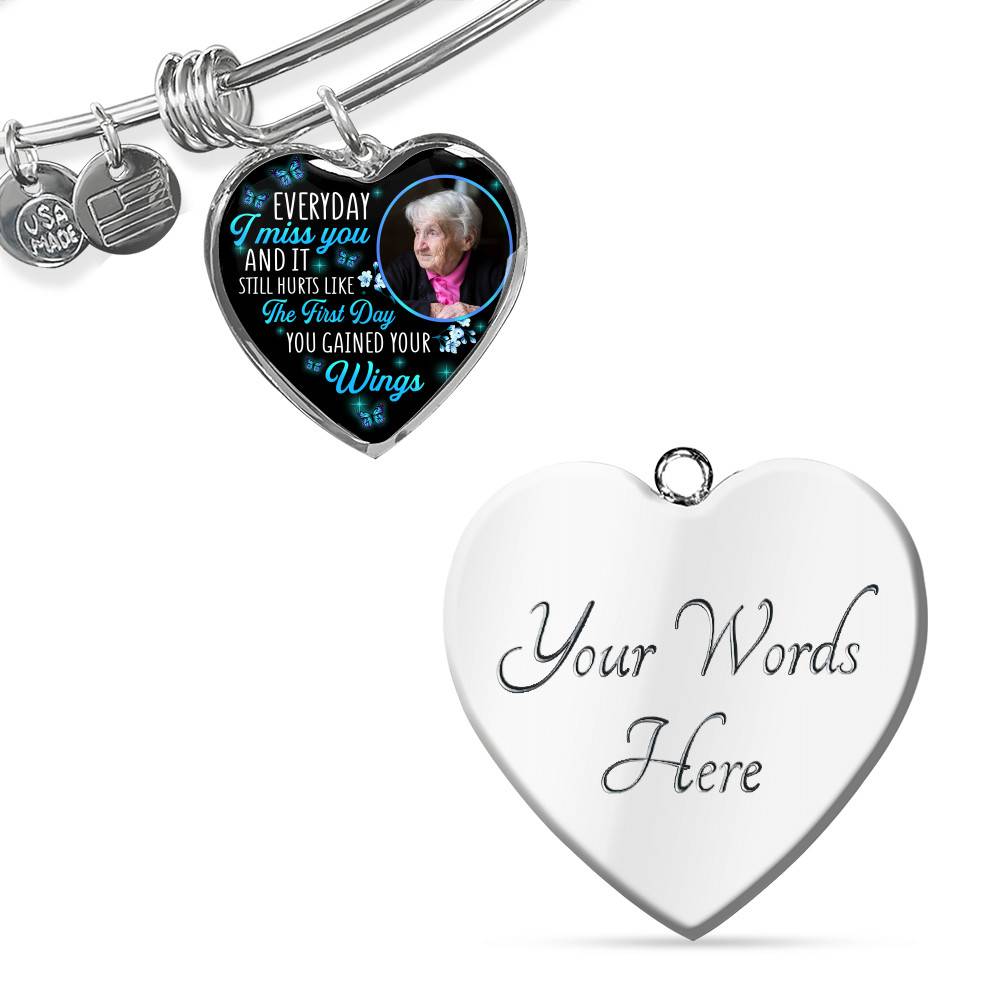 Custom Photo Everyday I Miss You And It Still Hurts Like The First Day Butterfly Memorial Heart Necklace - Bangle