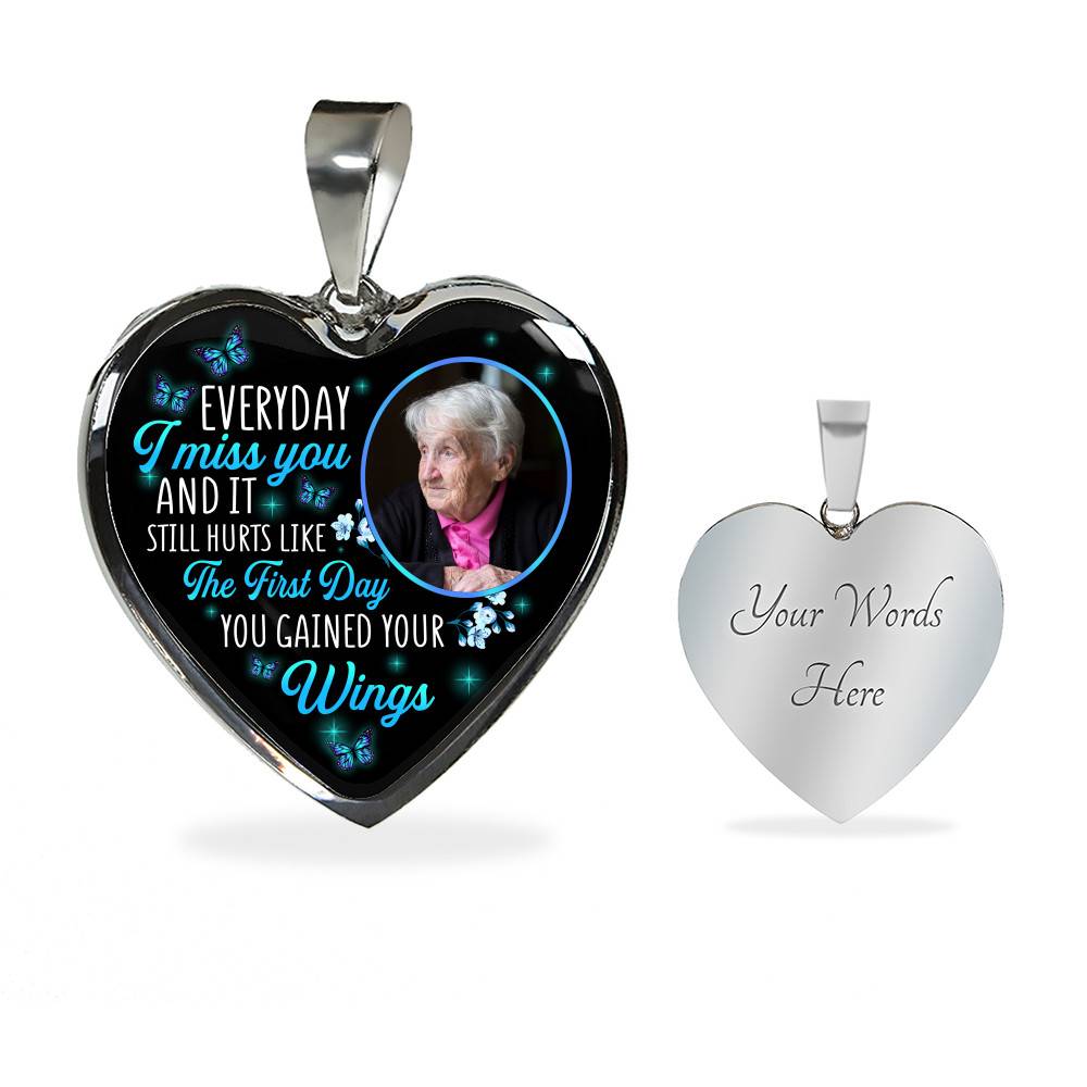 Custom Photo Everyday I Miss You And It Still Hurts Like The First Day Butterfly Memorial Heart Necklace - Bangle