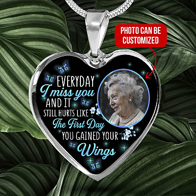 Custom Photo Everyday I Miss You And It Still Hurts Like The First Day Butterfly Memorial Heart Necklace - Bangle