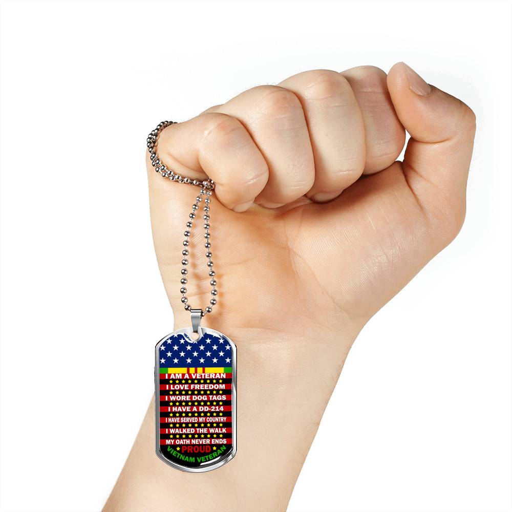 I Am A Veteran I Love Freedom I Wore Dog Tags I Have A DD-214 I Have Served My Country Dog Tag Pendant Necklace