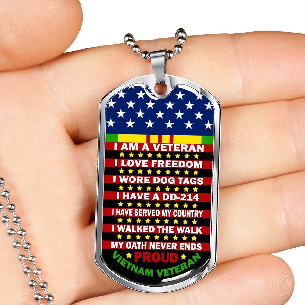I Am A Veteran I Love Freedom I Wore Dog Tags I Have A DD-214 I Have Served My Country Dog Tag Pendant Necklace
