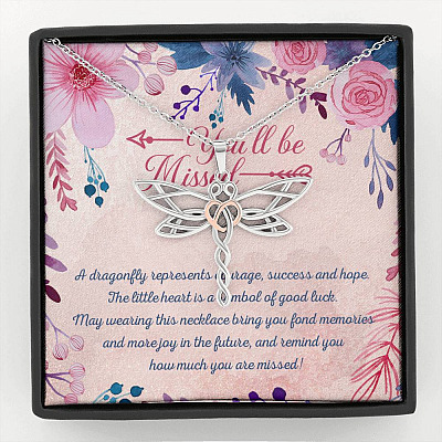 You'll Be Missed A Dragonfly Represents Courage Success And Hope Dragonfly Necklace - Gift for Coworker Leaving for New Job - Dragonfly Necklace