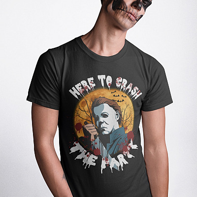 Alternative view of Here To Crash The Party Michael Halloween Myers T-Shirt - Horror Character Shirt