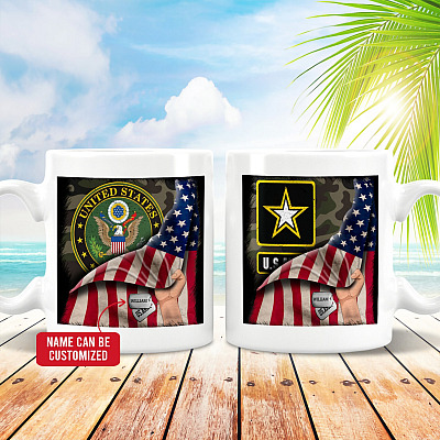 Alternative view of Personalized Name US Army Veteran Double-Sided Ceramic Coffee Mug - Beer Stein - Water Bottle - Color Changing Mug