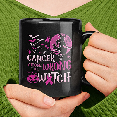Halloween Cancer Choose the Wrong Witch Mug-Beer Stein-Water Bottle-Color Changing Mug-Breast Cancer Awareness Mug