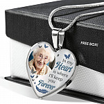 Custom Photo In My Heart Is Where I'll Keep You Forever Wings Personalized Memorial Heart Necklace - Bangle