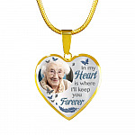 Custom Photo In My Heart Is Where I'll Keep You Forever Wings Personalized Memorial Heart Necklace - Bangle