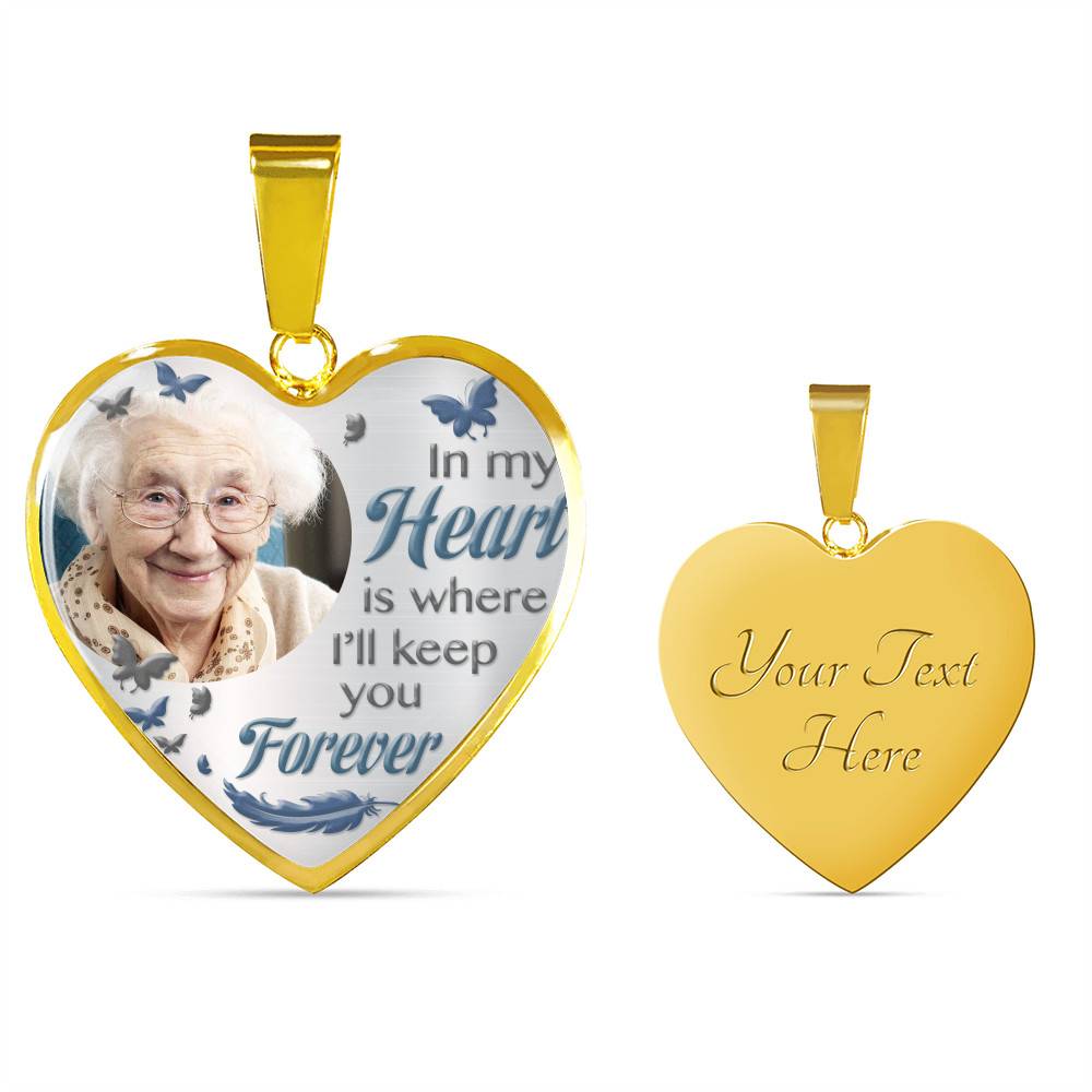Custom Photo In My Heart Is Where I'll Keep You Forever Wings Personalized Memorial Heart Necklace - Bangle