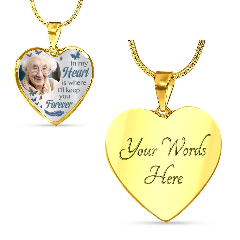 Custom Photo In My Heart Is Where I'll Keep You Forever Wings Personalized Memorial Heart Necklace - Bangle