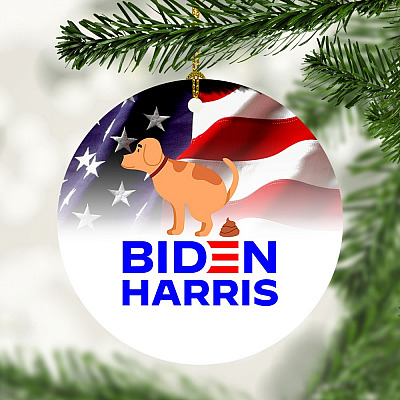 Alternative view of Dog Pooping On Biden Harris Decorative Christmas Ornament Keepsake - Impeach Biden Harris Gifts