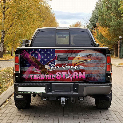 Alternative view of Be Stronger Than The Storm Truck Tailgate Decal Sticker Wrap - Breast Cancer Awareness In October Truck Decal