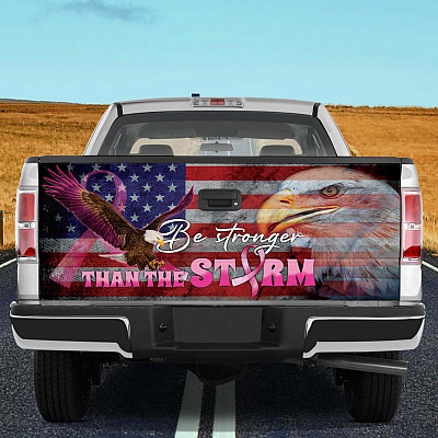Be Stronger Than The Storm Truck Tailgate Decal Sticker Wrap - Breast Cancer Awareness In October Truck Decal