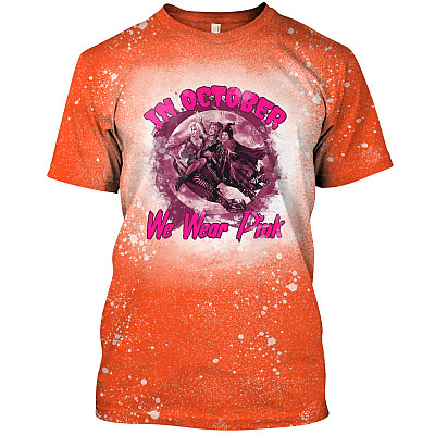 In October We Wear Pink Hocus Pocus - Funny Witch Halloween Sublimation Bleached T-Shirt - Custom Bleach Shirt