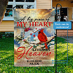 Red Cardinal A Big Piece Of My Heart Lives In Heaven Personalized Memorial Garden Flag - In Loving Memory House Flag
